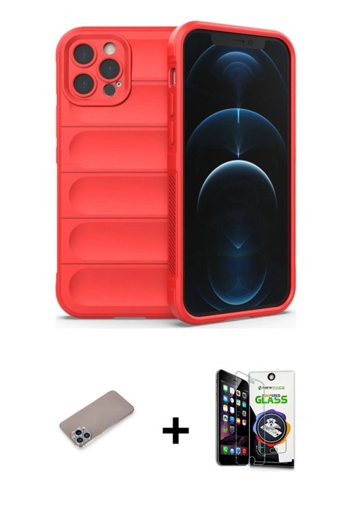 ieg™ iPhone 12 Pro Max Kılıf Atlas Koleksiyonu - Şeffaf Temperli Cam Ekran Koruyucu + Sierra Blue Sh
