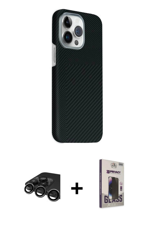 ieg™ iPhone 15 Pro Max Kılıf Kozmos Klasik Prime - Siyah Bilvis Hayalet Cam Ekran Koruyucu + Titanyu