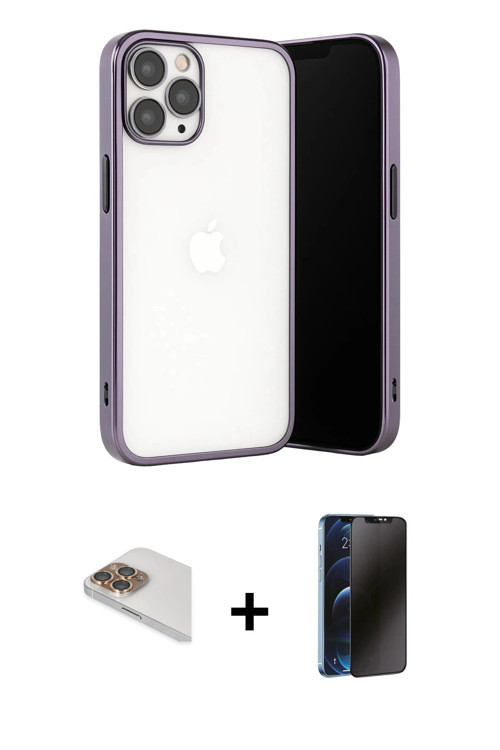 iPhone 13 Pro Max Kılıf Vadi Minimal - Siyah 3D Antistatik Hayalet Cam Ekran Koruyucu + Gold Pe