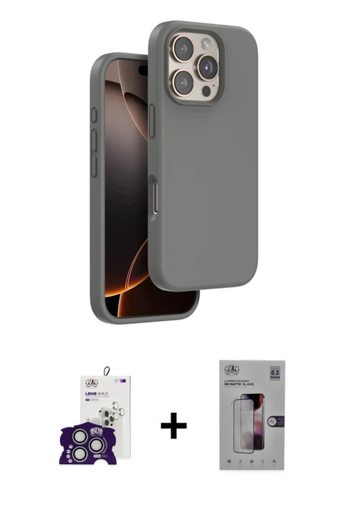 iPhone 16 Pro Max Kılıf Kıvılcım Çizgi Serisi - Siyah Bilvis 3D Mat Cam Ekran Koruyucu + Gümüş