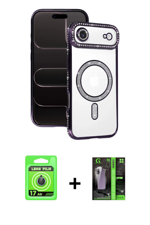 iPhone 17 Air Kılıf Zirve Doku Prime - Siyah 360 Mat Full Body Arka Koruyucu + Mavi Raze Metal
