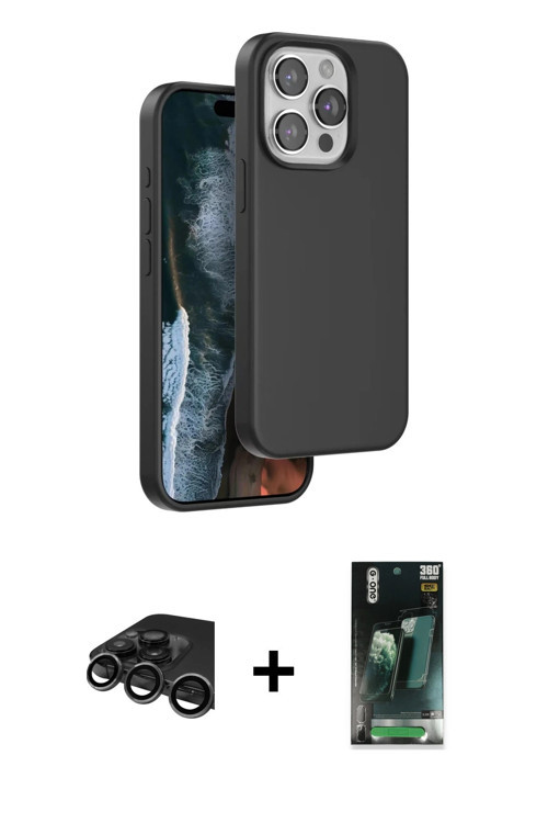 iPhone 15 Pro Kılıf Kıvılcım Çizgi Serisi - Şeffaf 360 Full Body Arka Koruyucu + Titanyum Gri R
