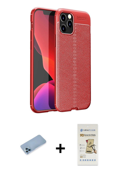 ieg™ iPhone 12 Pro Max Kılıf Doruk Klasik Özel Seri - Siyah Mat Seramik Nano Ekran Koruyucu + Mavi S