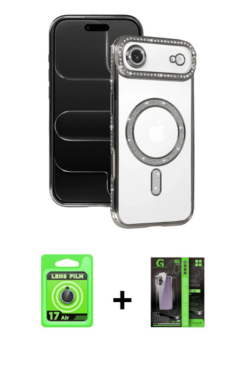 iPhone 17 Air Kılıf Zirve Doku Prime - Siyah 360 Mat Full Body Arka Koruyucu + Mavi Raze Metal