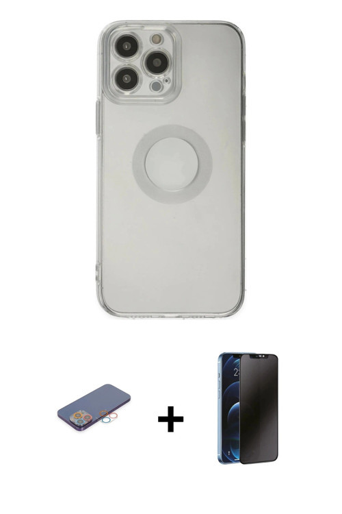 ieg™ iPhone 13 Pro Max Kılıf Kutup Klasik - Siyah 3D Antistatik Hayalet Cam Ekran Koruyucu + Pembe R