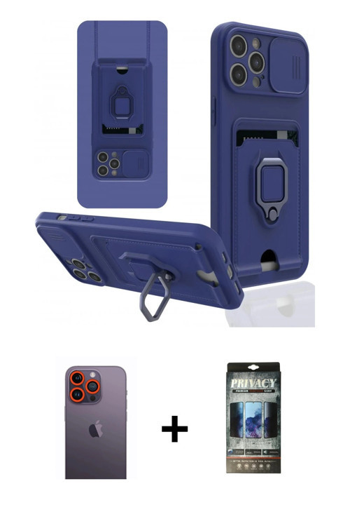 iPhone 12 Pro Kılıf Vadi Form Prime - Siyah 34D Hayalet Izgaralı Cam + Turuncu Neon Fosforlu Ka
