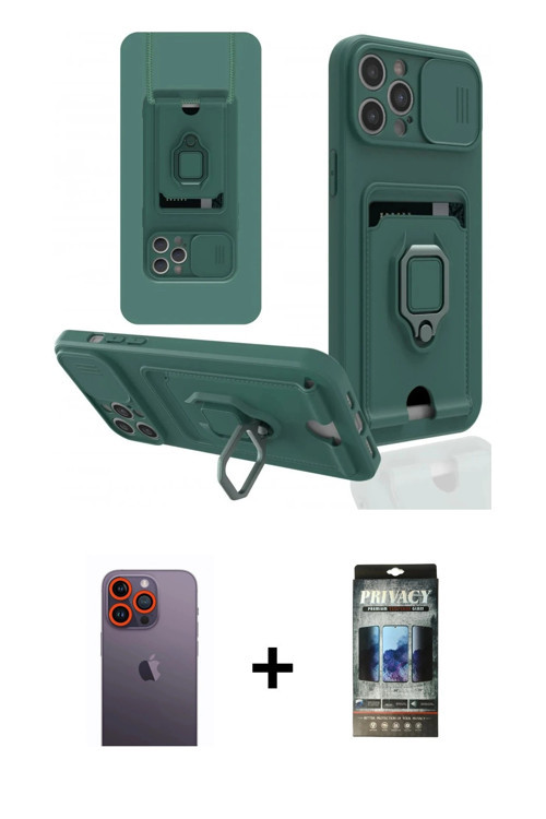 iPhone 12 Pro Kılıf Vadi Form Prime - Siyah 34D Hayalet Izgaralı Cam + Turuncu Neon Fosforlu Ka