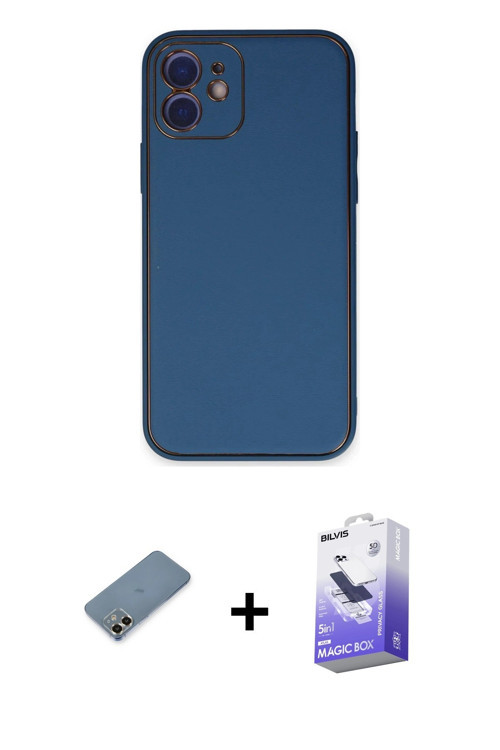 iPhone 12 Kılıf Yadigar Klasik - Siyah Bilvis 5in1 5D Magic Hayalet Cam Ekran Koruyucu + Gold M