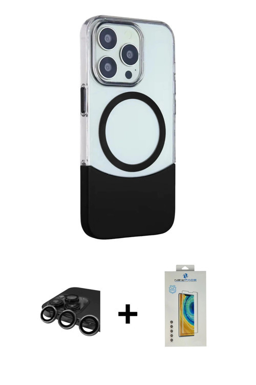 ieg™ iPhone 15 Pro Max Kılıf Çekirdek Asil Özel Seri - Siyah Polymer Nano Ekran Koruyucu + Titanyum