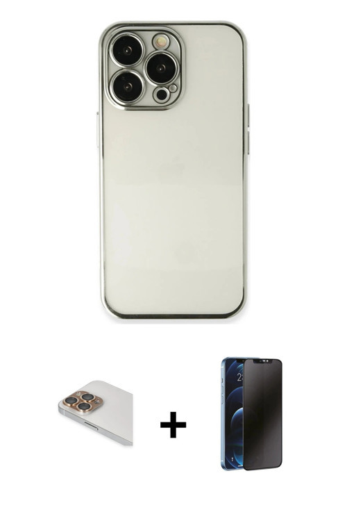 iPhone 13 Pro Max Kılıf Vadi Minimal - Siyah 3D Antistatik Hayalet Cam Ekran Koruyucu + Gold Pe