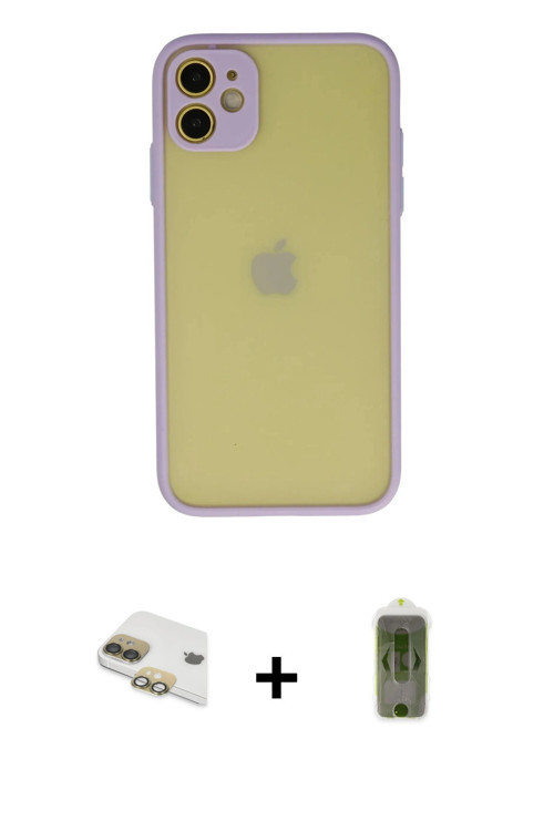 iPhone 11 Kılıf Ahenk Çizgi Serisi - Siyah Joko Magic 5D Hayalet Cam + Gold Pers Alüminyum Kame