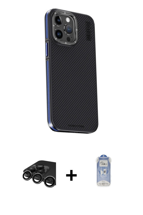 iPhone 15 Pro Max Kılıf Kıvılcım Modern Özel Seri - Siyah Joko Magic 5D Cam + Titanyum Gri Raze