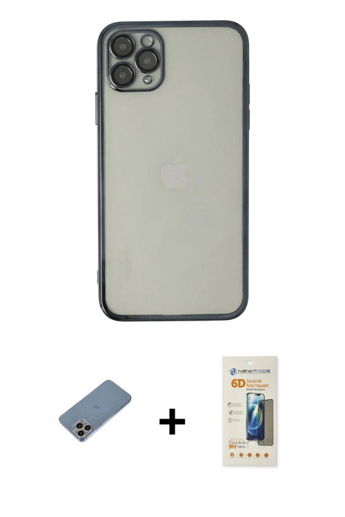 ieg™ iPhone 11 Pro Max Kılıf Vadi Minimal - Siyah 6D Mat Seramik Hayalet Nano Ekran Koruyucu + Gökku