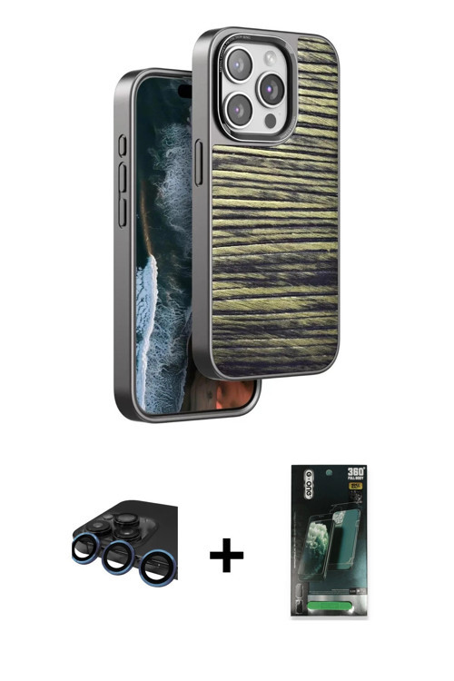 iPhone 15 Pro Kılıf Atlas Minimal Özel Seri - Siyah 360 Mat Full Body Arka Koruyucu + Lacivert