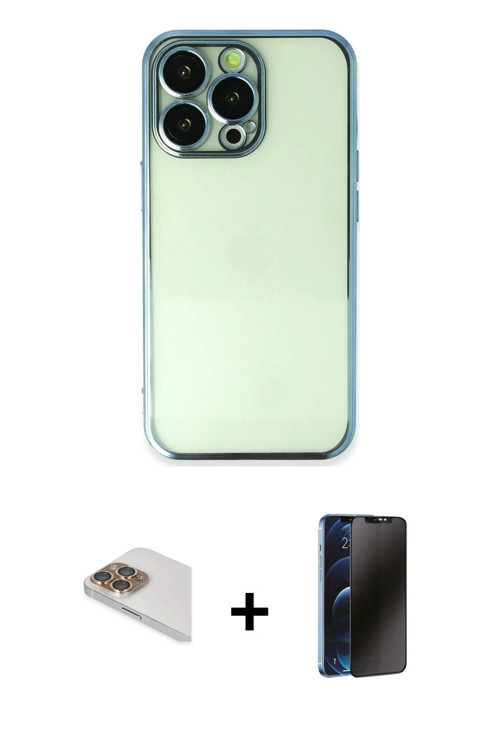iPhone 13 Pro Max Kılıf Vadi Minimal - Siyah 3D Antistatik Hayalet Cam Ekran Koruyucu + Gold Pe