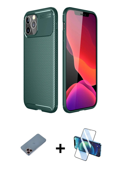ieg™ iPhone 11 Pro Kılıf Eksen Form Prime - Siyah 3D Antistatik Seramik Nano Ekran Koruyucu + Pembe