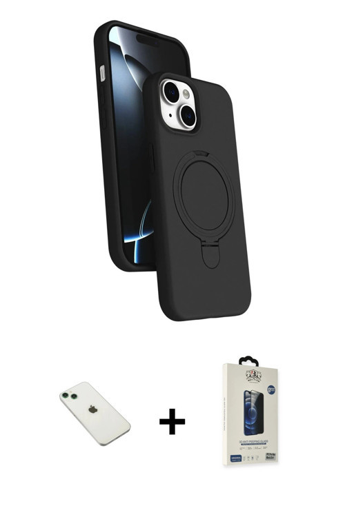 ieg™ iPhone 14 Kılıf İz Işık Koleksiyonu - Siyah Bilvis Hayalet Cam Ekran Koruyucu + Yeşil Diamond K