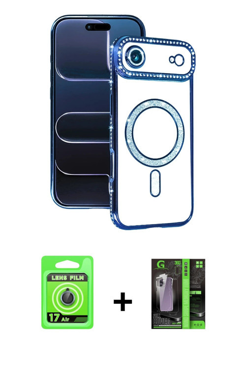 iPhone 17 Air Kılıf Zirve Doku Prime - Siyah 360 Mat Full Body Arka Koruyucu + Mavi Raze Metal