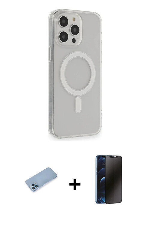ieg™ iPhone 13 Pro Max Kılıf Pusula Çizgi Koleksiyonu - Siyah 3D Antistatik Hayalet Cam Ekran Koruyu