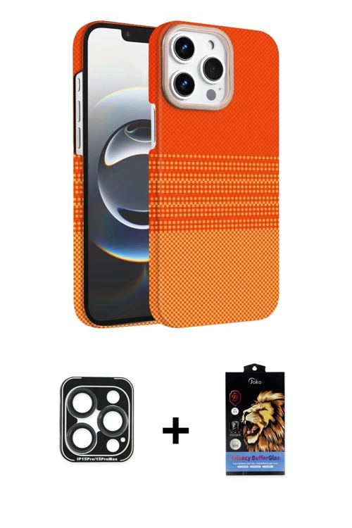 iPhone 15 Pro Max Kılıf Doruk Serisi - Siyah Buffer Hayalet Cam Ekran Koruyucu + Lacivert PVD M