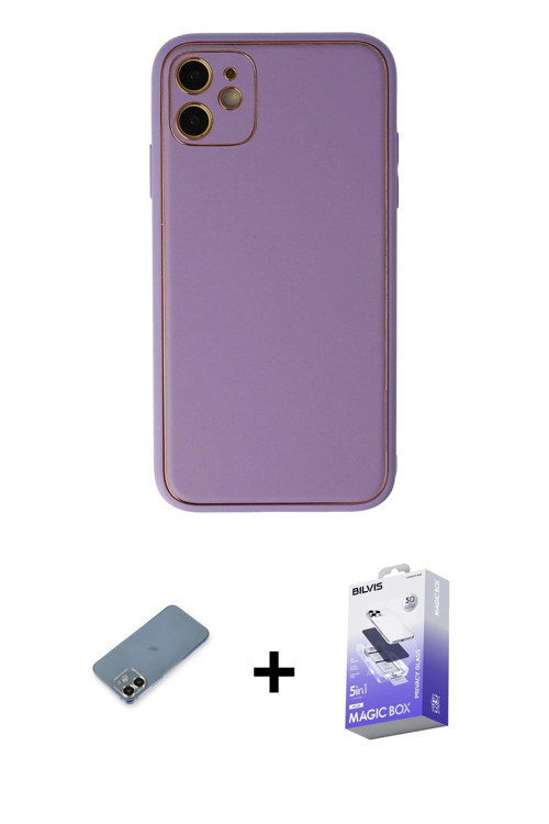 iPhone 12 Kılıf Yadigar Klasik - Siyah Bilvis 5in1 5D Magic Hayalet Cam Ekran Koruyucu + Gold M