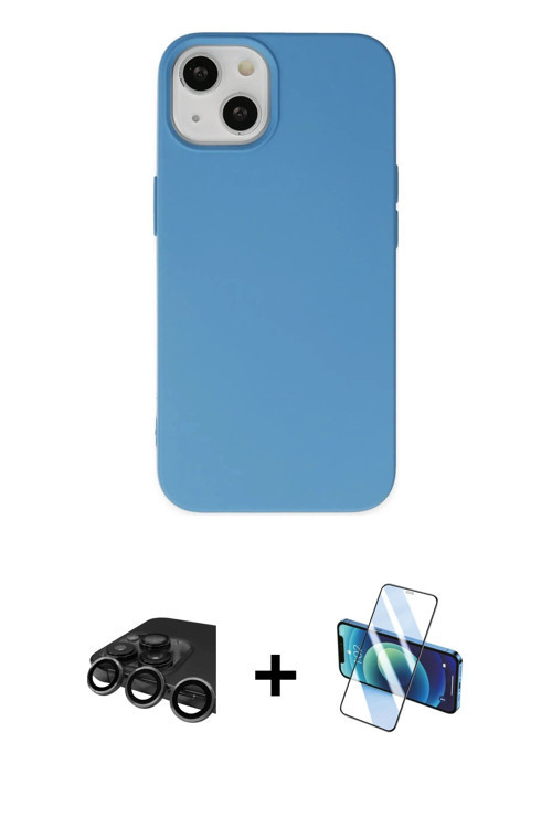iPhone 15 Pro Kılıf Ahenk Serisi - Siyah 3D Antistatik Cam Ekran Koruyucu + Titanyum Gri Raze M