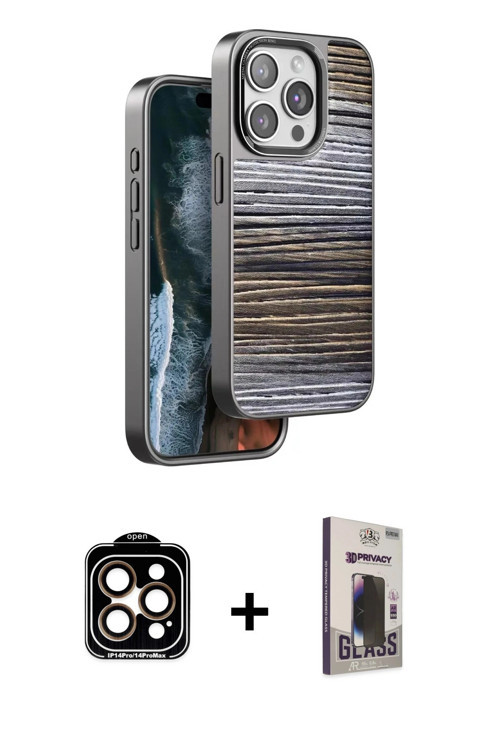 iPhone 15 Pro Max Kılıf Atlas Minimal Özel Seri - Siyah Bilvis Hayalet Cam Ekran Koruyucu + Tur