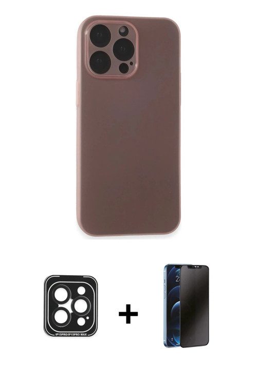 iPhone 15 Pro Max Kılıf Atlas Minimal Prime - Siyah 3D Antistatik Hayalet Cam Ekran Koruyucu +