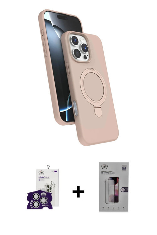 ieg™ iPhone 16 Pro Max Kılıf İz Işık Koleksiyonu - Siyah Bilvis 3D Mat Cam Ekran Koruyucu + Gümüş Bi
