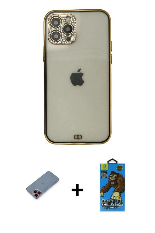 ieg™ iPhone 12 Pro Max Kılıf Eksen Minimal Koleksiyonu - Siyah 18D Cam Ekran Koruyucu + Kırmızı Meta