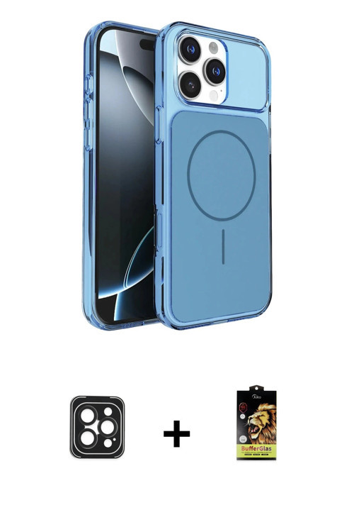 iPhone 16 Pro Max Kılıf Kutup Doku Serisi - Siyah Buffer Cam Ekran Koruyucu + Siyah PVD Metal K