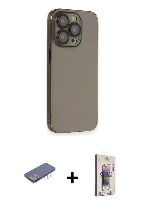 ieg™ iPhone 13 Pro Max Kılıf Siluet Minimal Özel Seri - Siyah Bilvis 3D Cam Ekran Koruyucu + Mavi Re