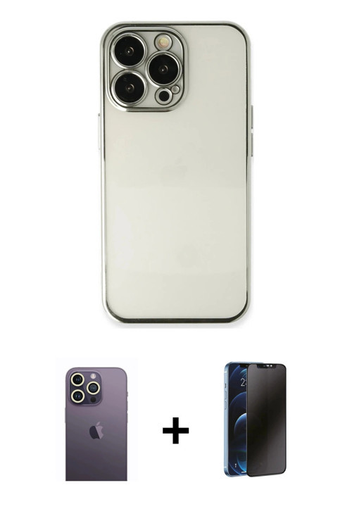 iPhone 13 Pro Max Kılıf Vadi Minimal - Siyah 3D Antistatik Hayalet Cam Ekran Koruyucu + Beyaz N