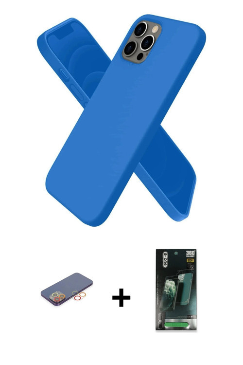 iPhone 12 Pro Max Kılıf Kozmos Yansıma Özel Seri - Siyah 360 Mat Full Body Arka Koruyucu + Turu