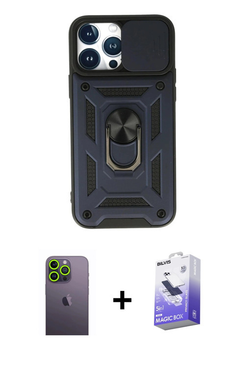 iPhone 13 Pro Max Kılıf Ahenk Klasik - Siyah Bilvis 5in1 5D Magic Hayalet Cam Ekran Koruyucu +