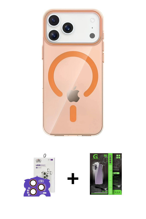 ieg™ iPhone 17 Pro Max Kılıf Pusula Form Özel Seri - Siyah 360 Mat Full Body Arka Koruyucu + Turuncu