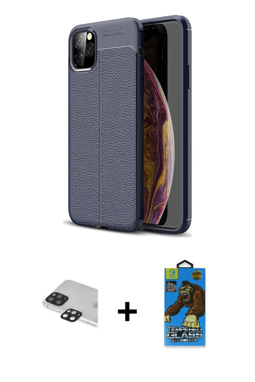 ieg™ iPhone 11 Pro Max Kılıf Doruk Klasik Özel Seri - Siyah 18D Cam Ekran Koruyucu + Siyah Pers Alüm