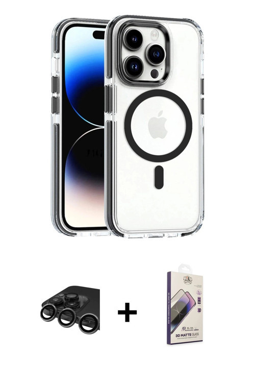 ieg™ iPhone 15 Pro Kılıf Kozmos Doku Koleksiyonu - Siyah Bilvis 3D Mat Cam Ekran Koruyucu + Titanyum