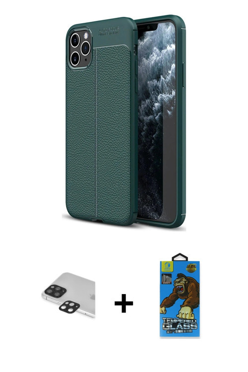 ieg™ iPhone 11 Pro Max Kılıf Doruk Klasik Özel Seri - Siyah 18D Cam Ekran Koruyucu + Siyah Pers Alüm