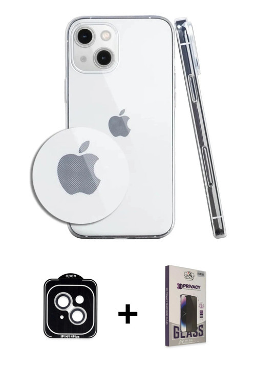 ieg™ iPhone 14 Kılıf Zirve Doku - Siyah Bilvis Hayalet Cam Ekran Koruyucu + Gümüş PVD Metal Kamera L