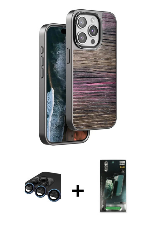 iPhone 15 Pro Kılıf Atlas Minimal Özel Seri - Siyah 360 Mat Full Body Arka Koruyucu + Lacivert