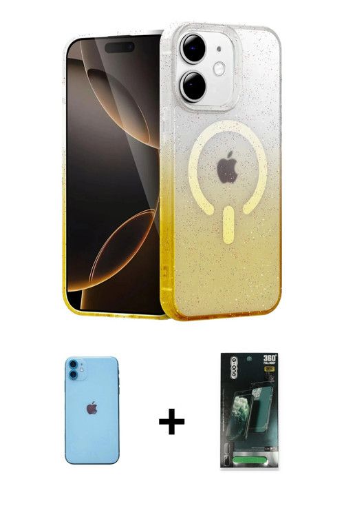 iPhone 11 Kılıf Eksen Minimal Özel Seri - Şeffaf 360 Full Body Arka Koruyucu + Mavi Neon Fosfor