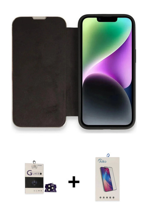 iPhone 14 Pro Max Kılıf Siluet Minimal Serisi - Siyah Joko 5D Cam + Siyah Bilvis Titan Kamera L