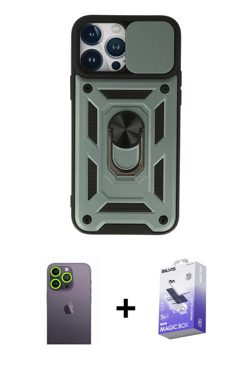 iPhone 13 Pro Max Kılıf Ahenk Klasik - Siyah Bilvis 5in1 5D Magic Hayalet Cam Ekran Koruyucu +