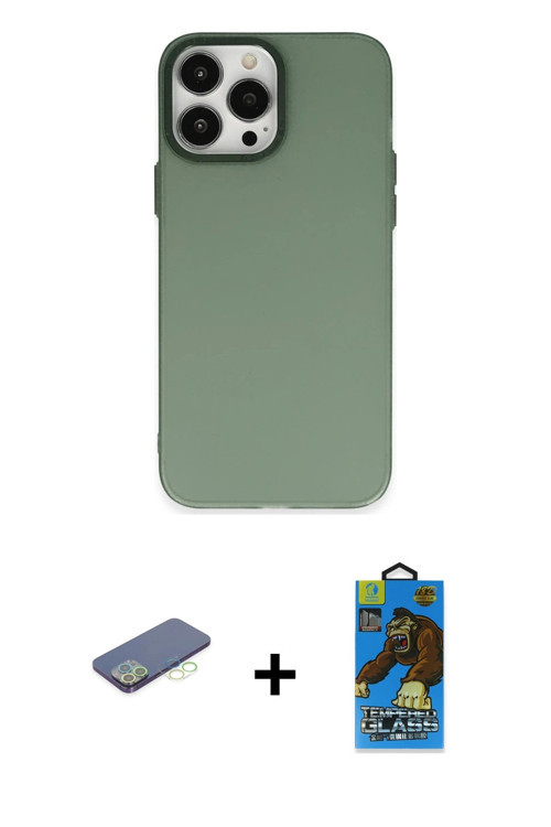 ieg™ iPhone 13 Pro Max Kılıf Ahenk Çizgi Prime - Siyah 18D Cam Ekran Koruyucu + Yeşil Renkli Kamera
