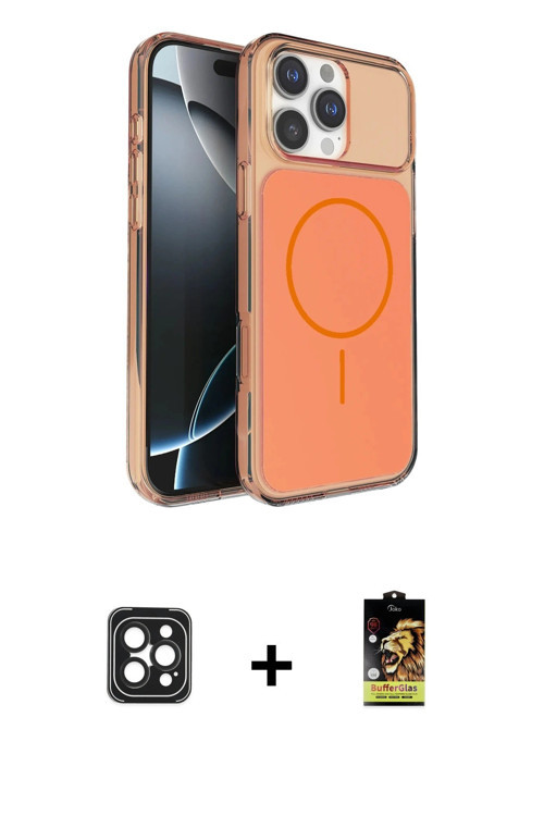 iPhone 16 Pro Max Kılıf Kutup Doku Serisi - Siyah Buffer Cam Ekran Koruyucu + Siyah PVD Metal K