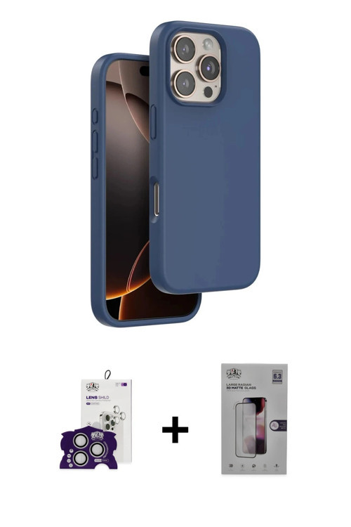 iPhone 16 Pro Max Kılıf Kıvılcım Çizgi Serisi - Siyah Bilvis 3D Mat Cam Ekran Koruyucu + Gümüş