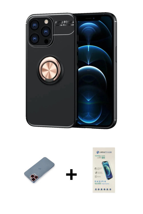 ieg™ iPhone 13 Pro Max Kılıf Yankı Form Prime - Şeffaf Pasifik Cam Ekran Koruyucu + Kırmızı Metal Ka