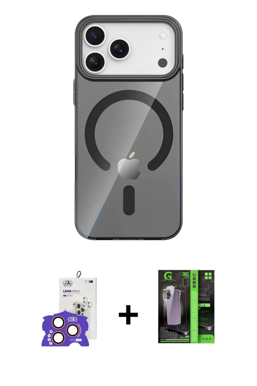 ieg™ iPhone 17 Pro Max Kılıf Pusula Form Özel Seri - Siyah 360 Mat Full Body Arka Koruyucu + Turuncu