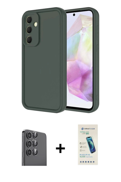 Galaxy A16 5G Kılıf Yankı Yansıma Özel Seri - Şeffaf Pasifik Cam Ekran Koruyucu + Siyah Raze Me